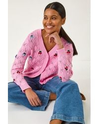 Roman - Embroidered Cherry V-Neck Knit Cardigan - Lyst