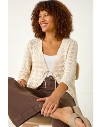 Roman - Tie Front Pointelle Knit Cardigan - Lyst