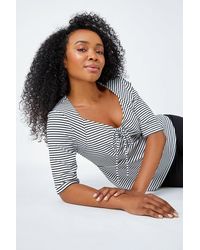 Roman Petite - Stripe Ruched V-Neck Stretch Top - Lyst