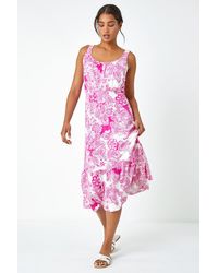 Roman - Paisley Frill Hem Stretch Midi Dress - Lyst