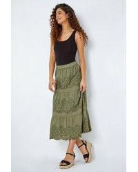 Roman - Broderie Elastic Waist A Line Tiered Midi Skirt - Lyst