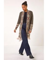 Roman - Nordic Pattern Fringe Hem Cardigan - Lyst