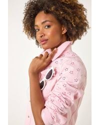 Roman - Cotton Blend Broderie Sleeve Jacket - Lyst