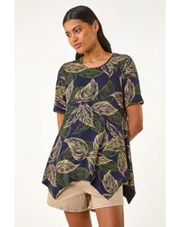 Roman - Leaf Print Hanky Hem Tunic Top - Lyst