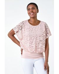 Roman - Lace Stretch Banded Hem Top - Lyst