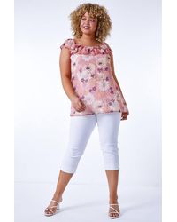 Roman Curve - Floral Frill Chiffon Bardot Top - Lyst