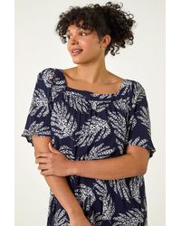 Roman Curve - Leaf Print Square Neck Top - Lyst