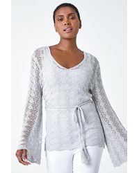 Roman - Shimmer Crochet Tie Stretch Knit Jumper - Lyst