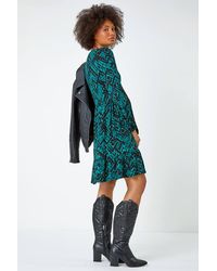 Roman - Aztec Print Frilled Hem Stretch Dress - Lyst