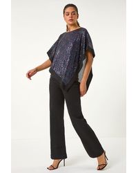 Roman - Sequin Overlay Stretch Tunic Top - Lyst