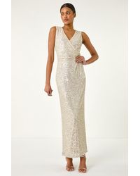 Roman - Sequin Side Twist Wrap Maxi Dress - Lyst