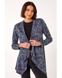 Roman - Linear Floral Print Gathered Cardigan - Lyst