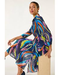Roman - Abstract Print Tie Front Shirt Dress - Lyst
