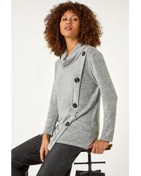 Roman - Cowl Neck Button Stretch Top - Lyst