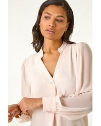 Roman - Chiffon Sleeve V-Neck Pleated Top - Lyst