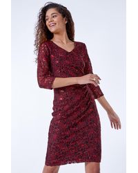 Roman - Embellished Ruched Lace Dress - Lyst