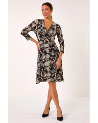 Roman - Floral Print Wrap Front Stretch Dress - Lyst