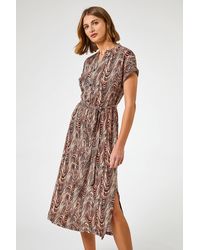 Roman - Wave Print Belted Shirt Dress - Lyst