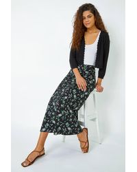 Roman - Floral Leaf Jersey A Line Midi Skirt - Lyst