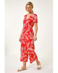 Roman Petite - Leaf Print Stretch Jumpsuit - Lyst