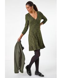 Roman - Floral Print Wrap Front Stretch Dress - Lyst