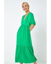 D.u.s.k - Linen Blend Tiered Midi Dress - Lyst