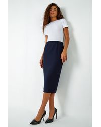 Roman - Textured Elastic Waist Pencil Midi Skirt - Lyst
