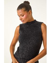 Roman - High Neck Fluffy Tinsel Knit Top - Lyst