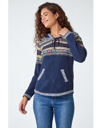 Roman - Nordic Print Hooded V-Neck Jumper - Lyst