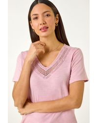 Roman - Sequin Trim V-Neck Stretch Top - Lyst
