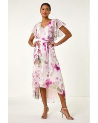 Roman - Floral Print Wrap Midi Dress - Lyst