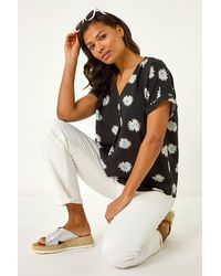 Roman - Daisy Print Pleat Front Top - Lyst
