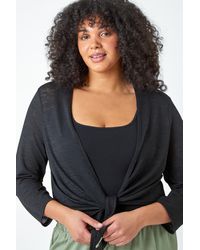 Roman - Curve Tie Front Stretch Cropped Cardigan - Lyst