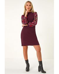 Roman Petite - Contrast Print Stretch Shift Dress - Lyst