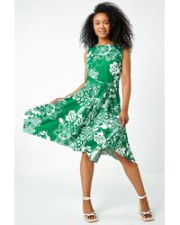 Roman Petite - Tie Waist Floral Stretch Dress - Lyst