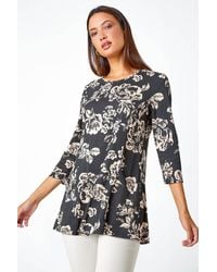 Roman - Floral Print Pocket Stretch Swing Top - Lyst