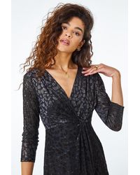Roman - Leopard Print Shimmer Twist Wrap Dress - Lyst