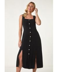 Roman Petite - Linen Blend Buttoned Midi Dress - Lyst