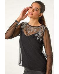 Roman - Embellished Sequin Mesh Top - Lyst