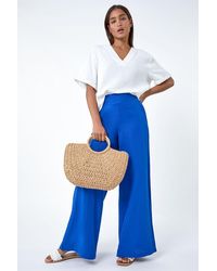 Roman - Linen Blend Elastic Waist Wide Leg Trousers - Lyst