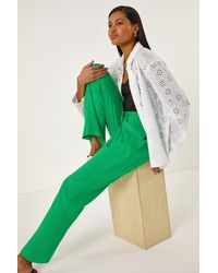 Roman - Elastic Waist Tie Front Linen Mix Trouser - Lyst