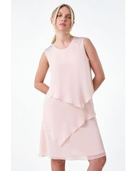 Roman Petite - Embellished Tiered Shift Dress - Lyst