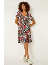 Roman - Floral Print Ruched Stretch Dress - Lyst