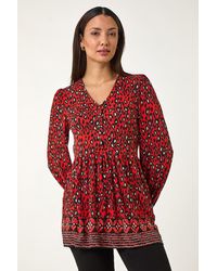 Roman - Abstract Printed V-Neck Tunic Top - Lyst