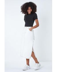 D.u.s.k - Cotton Denim Side Split Midi Skirt - Lyst
