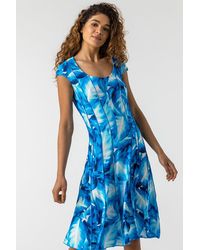 Roman - Leaf Print Panel Skater Dress - Lyst