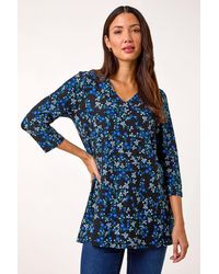 Roman - Floral Print V-Neck Stretch Tunic Top - Lyst