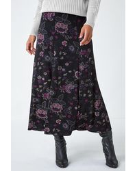 Roman - Floral Print Midi Elastic Waist Stretch Skirt - Lyst