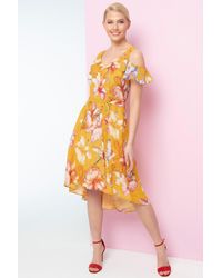 Roman - Floral Cold Shoulder Chiffon Hanky Hem Dress - Lyst