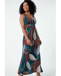 Roman Petite - Leaf Print Stretch Maxi Dress - Lyst